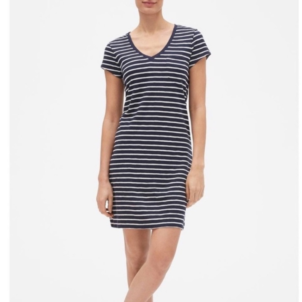Gap Striped Modal Cotton V Neck Pocket Dress Sz S